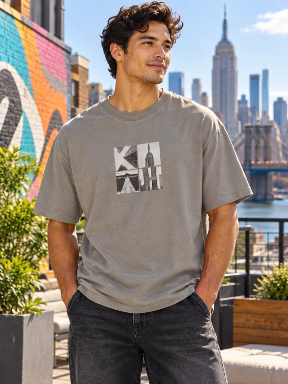 Kith NYC Architecture Graphic T Shirt Gray Cotton high end Streetwear Mens M